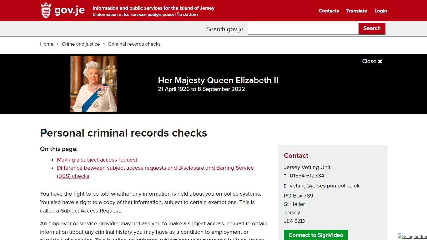 Personal criminal records checks - Government of Jersey